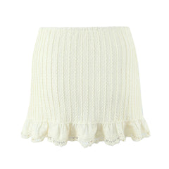 Elastic Waist Wave Rib Lined Knitted Mini Skirt
