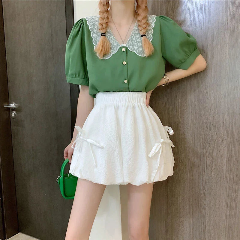 Bow Elastic Loose Bloomer Shorts