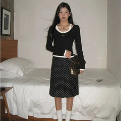 Black Polka Dot Midi Skirt
