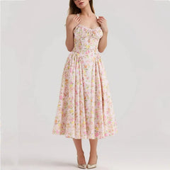 Floral Print Corset Midi Dress