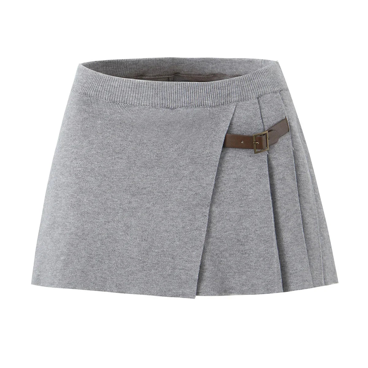 Knit Buttoned Long Sleeve Top And Pleated Mini Skirt