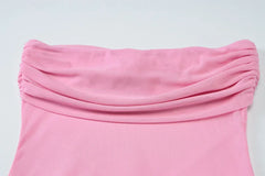 Pink Strapless Mesh Pachwork Long Scarf Maxi Dress