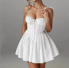 White Tie Up Bustier Mini Dress