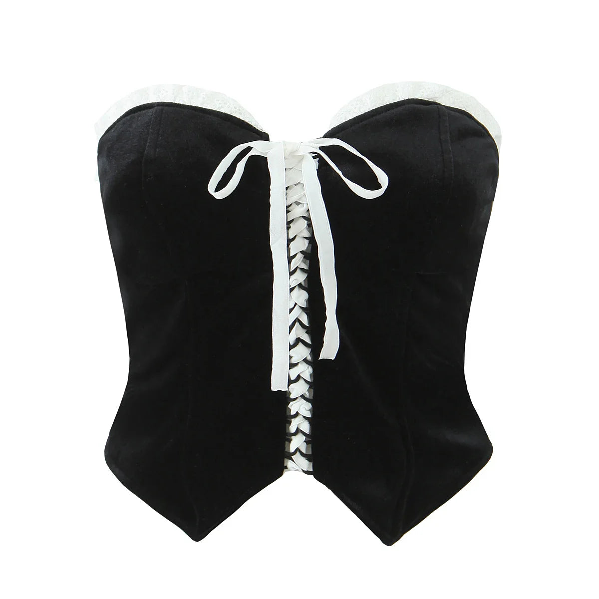 Black Velvet Lace Up Corset Top And Mini Skirt Set