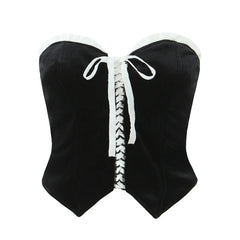 Black Velvet Lace Up Corset Top And Mini Skirt Set