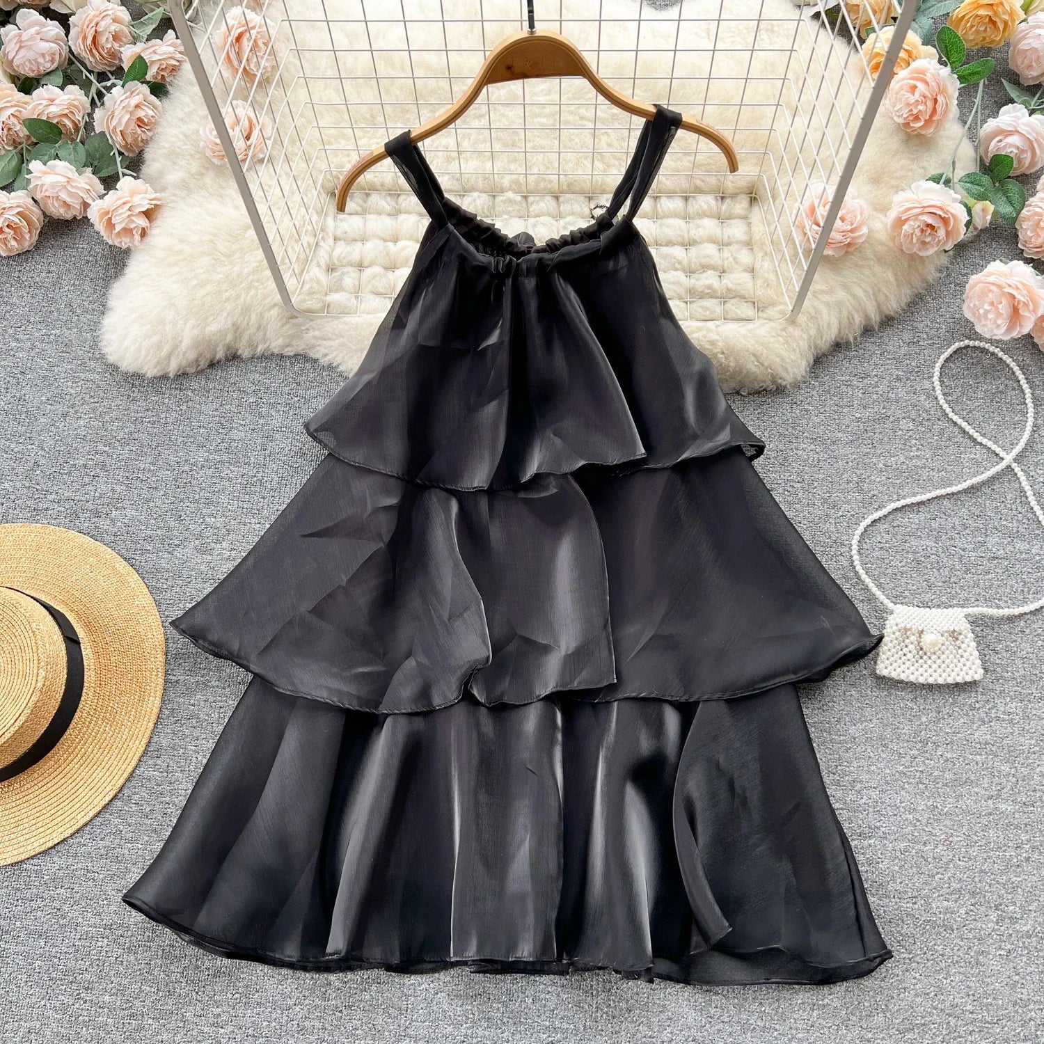 Mesh Ruffled Halter Mini Dress