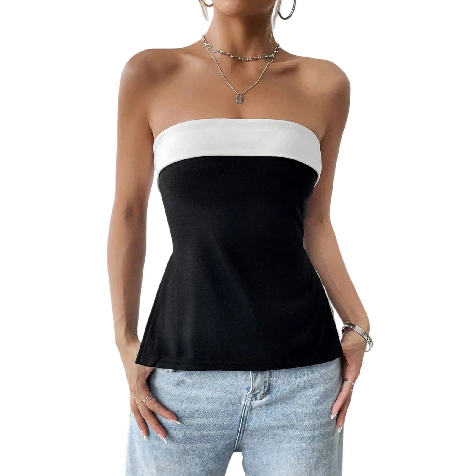 Contrast Black Tube Top