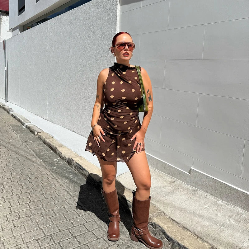 Brown Polka Dot Mini Dress
