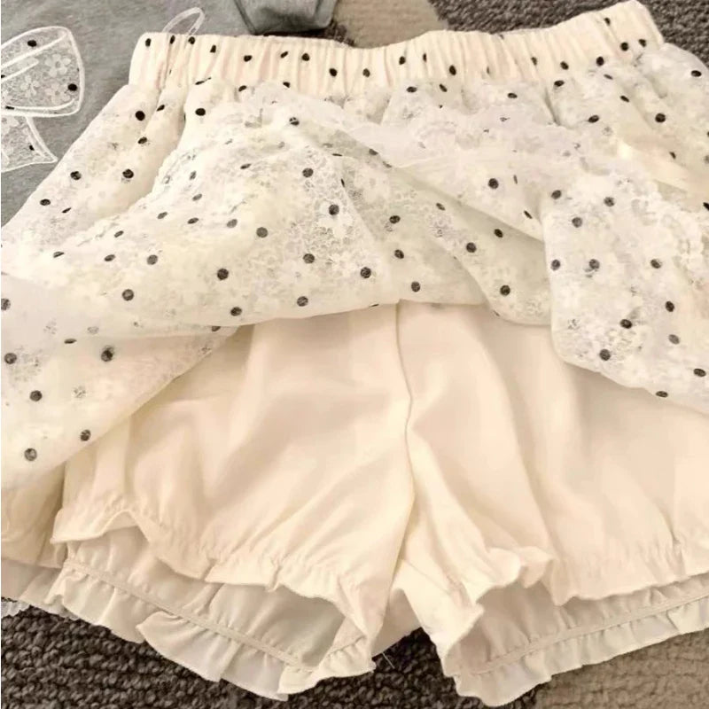 White Polka Dots Elastic Mini Skirt - Streetwear A-Line