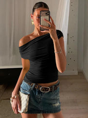 Drawstring Ruched One Shoulder Crop Top