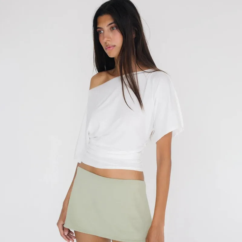 Asymmetrical One Shoulder Short Sleeve Top