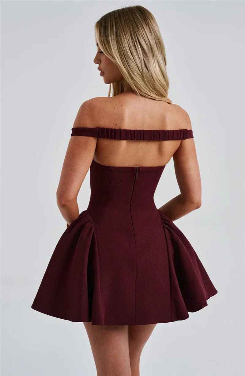 Burgundy Off-shoulder Mini Dress