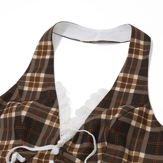 Cleora Plaid Halter Top