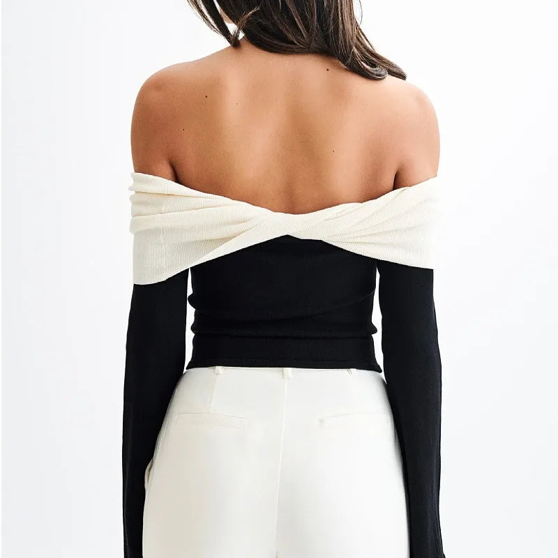 Black Knitted Off-Shoulder Top