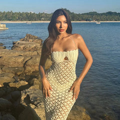 Summer Crochet Lace Up Halter Beach Robe