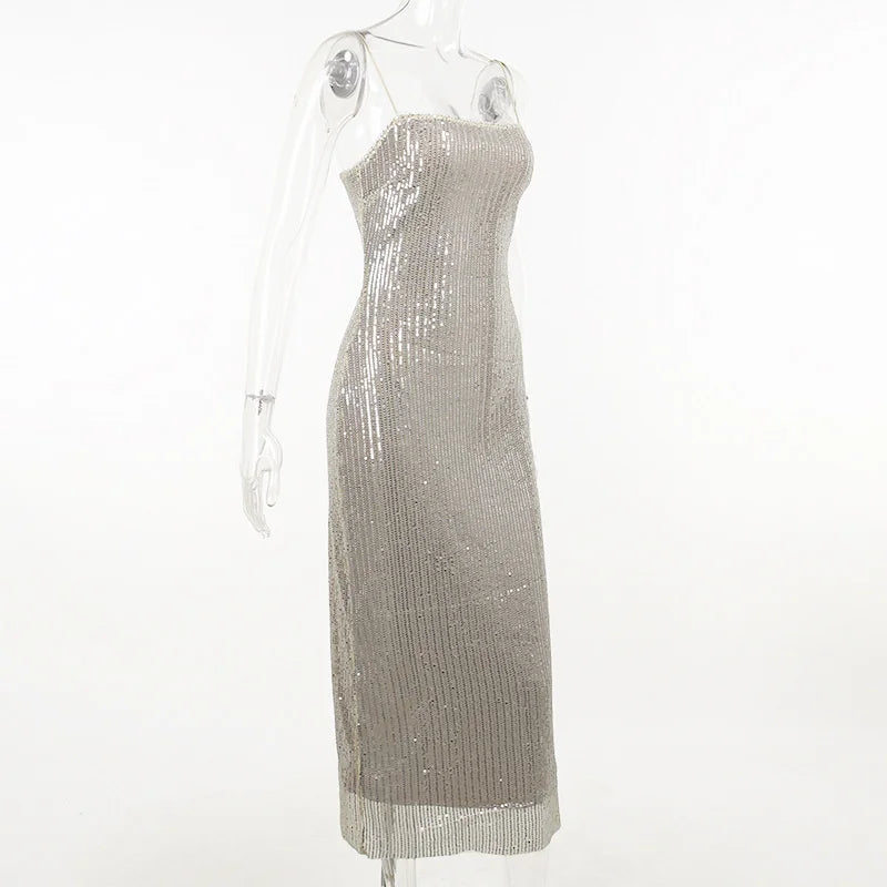Sequin Spaghetti Strap Midi Dress
