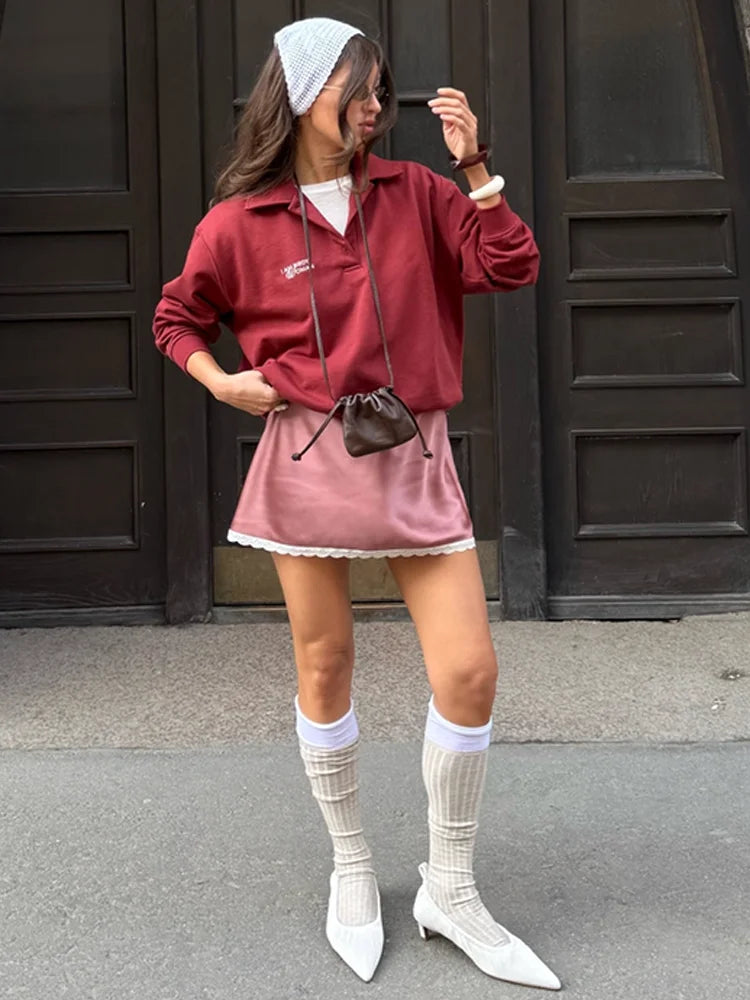 Satin Bow Lace Mini Skirt - Streetwear Slim Fit