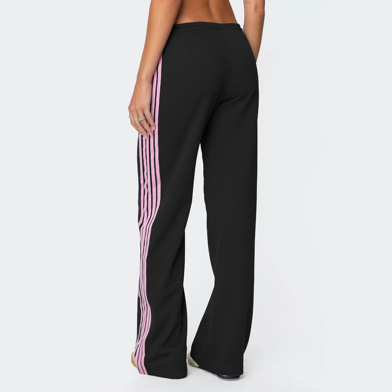 Drawstring Side Stripes Wide Leg Pants with Pockets