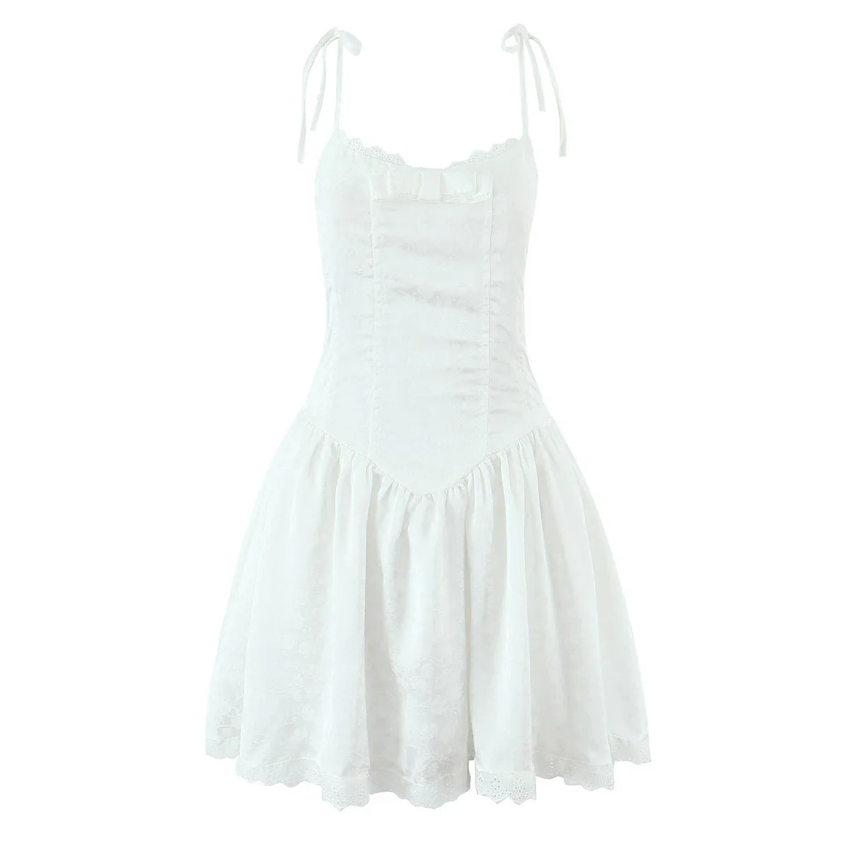 Tie Up Bow Lace Trim Flare Mini Dress