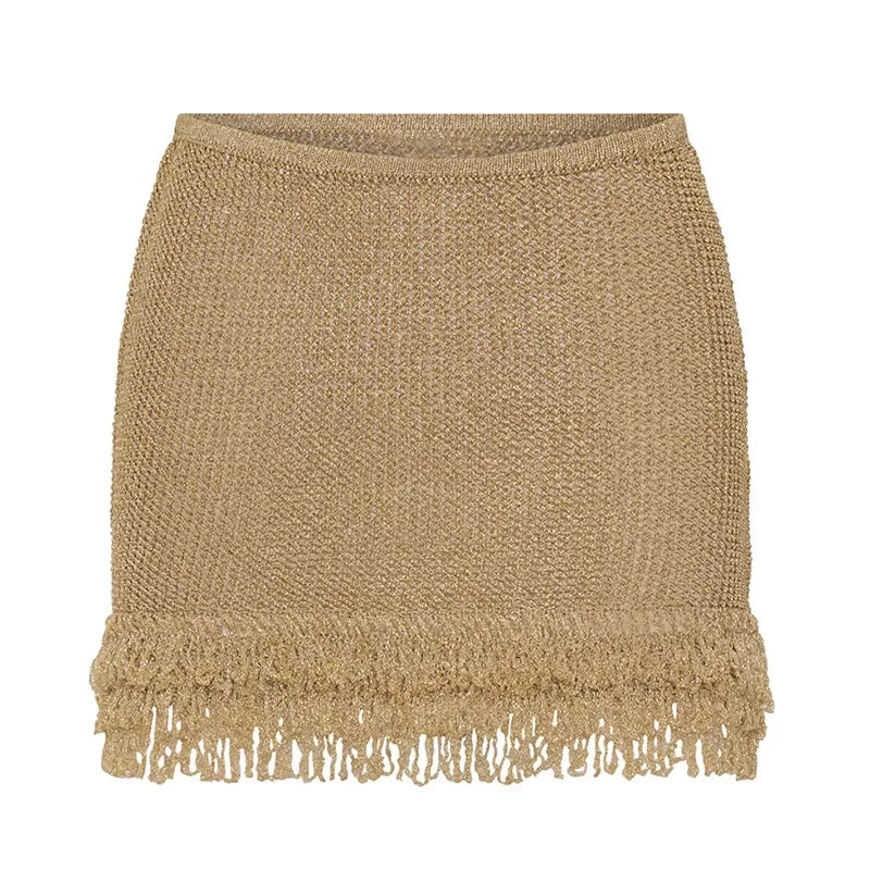 Knitted Tassels Patchwork Mini Skirt