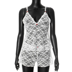 White Lace Crop Top & Shorts Set â€?Sheer Summer Style