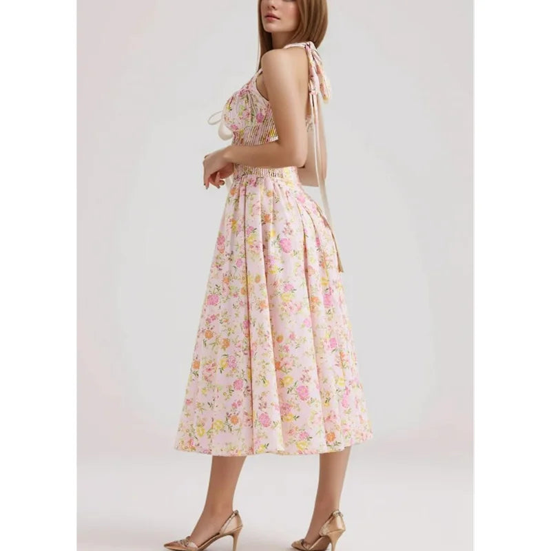 Floral Print Corset Midi Dress