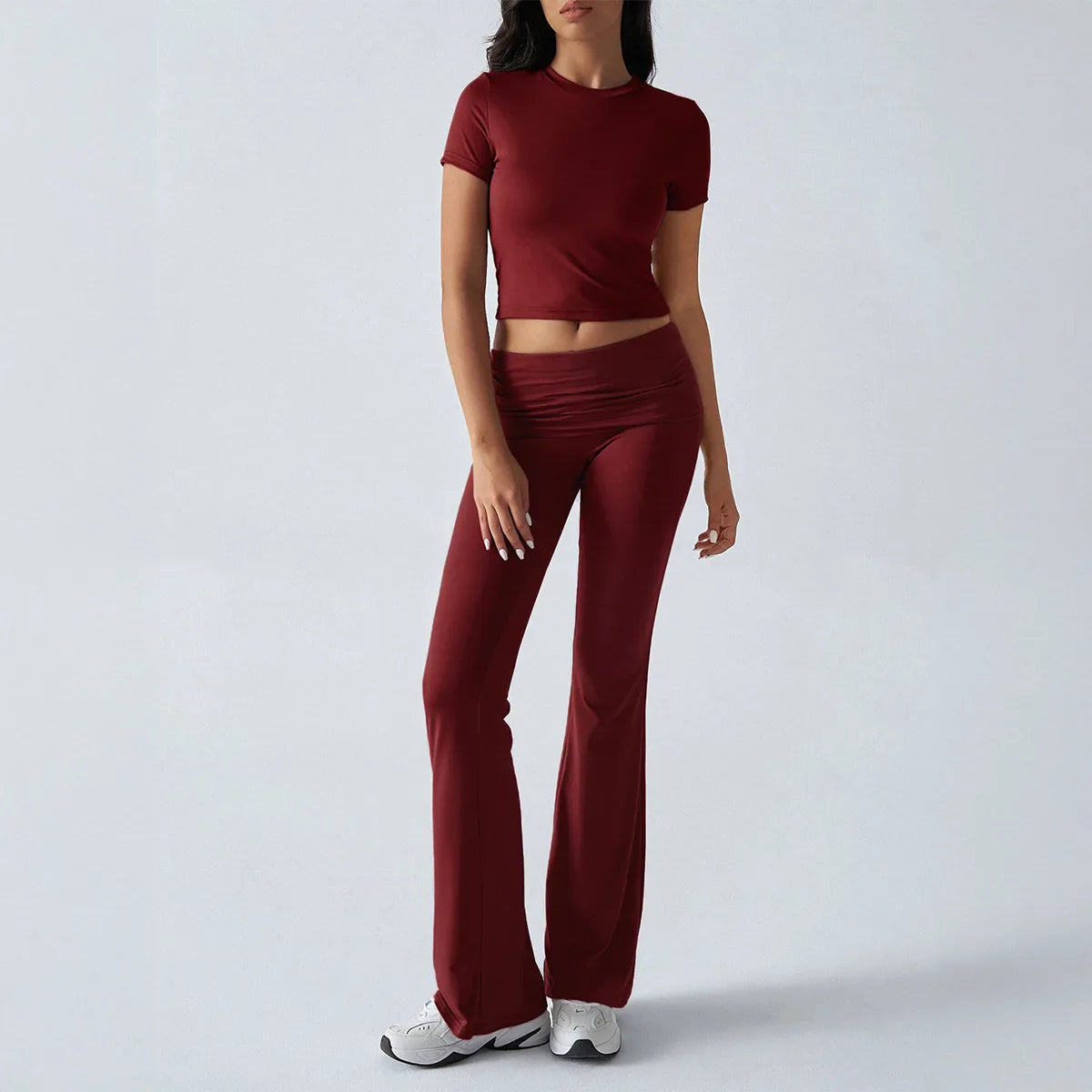 Slim Fit Two Piece Short Sleeve Top & Pant Set - Athleisure Workout Style