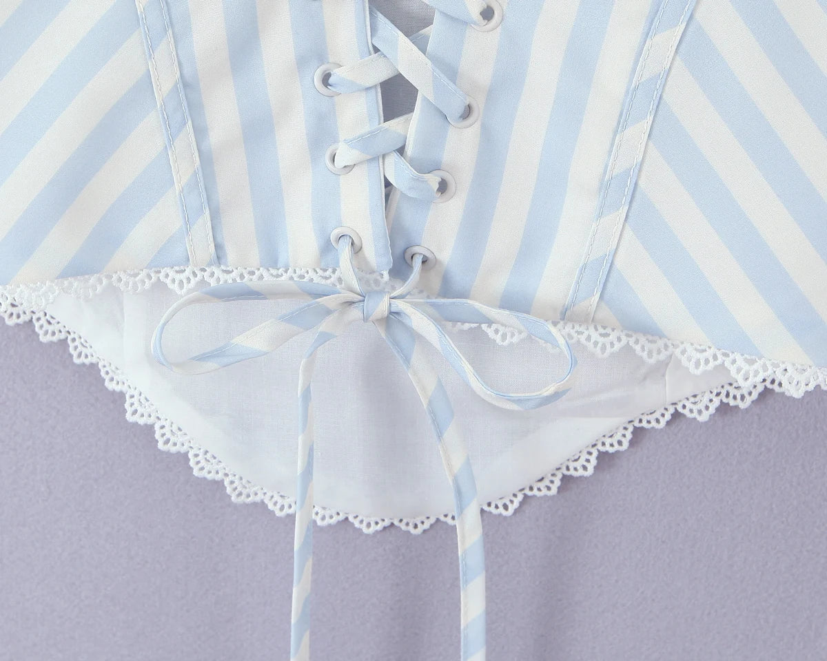 Blue Stripe Lace Trim Corset Top