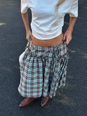 Low Rise Plaid Midi Skirt