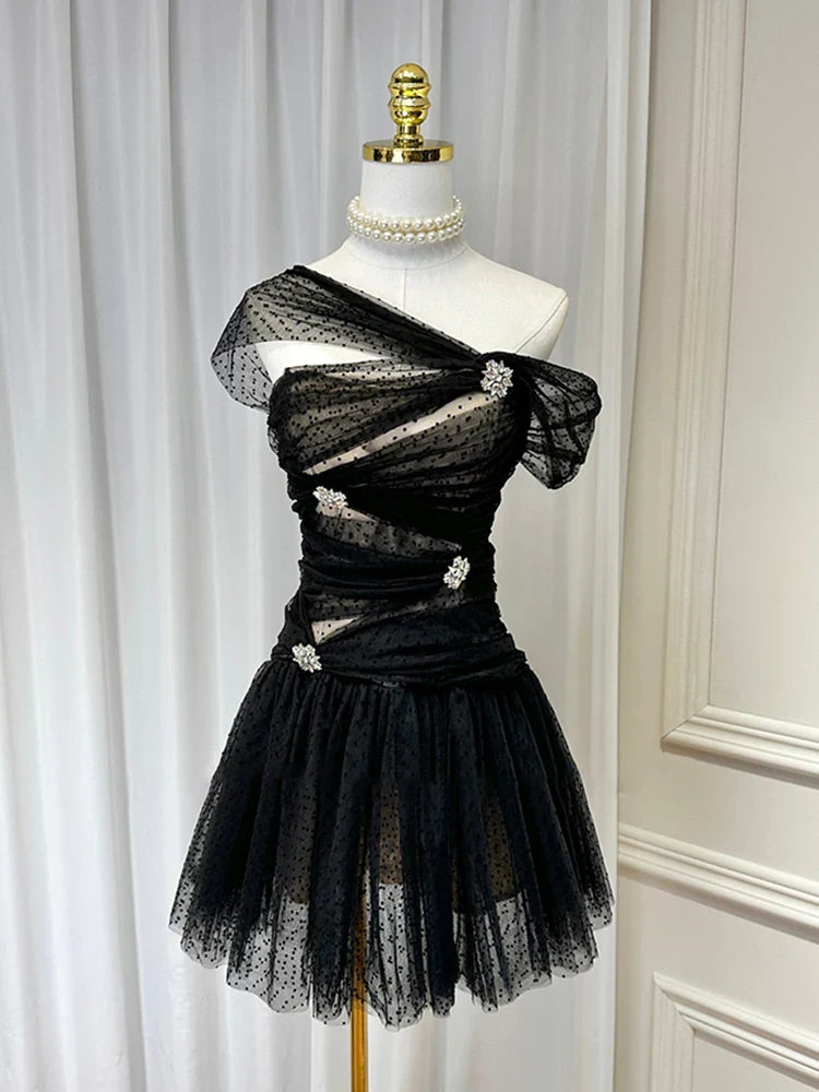 Irregular Polka Dot Mesh Tulle Mini Dress