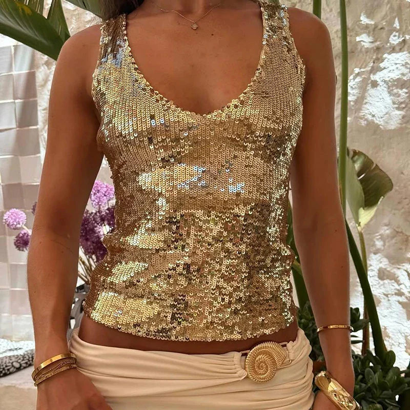 Gold Glitter Sleeveless Top