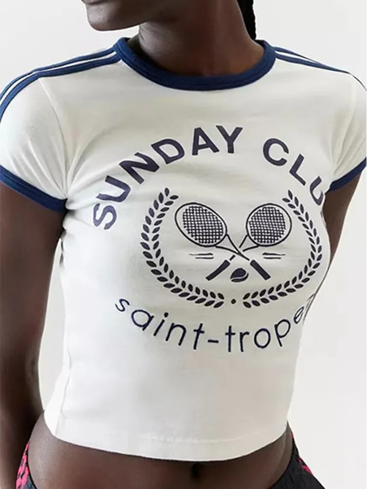 Sunday Club Two Tone Graphic Crop Top - Casual Regular Fit