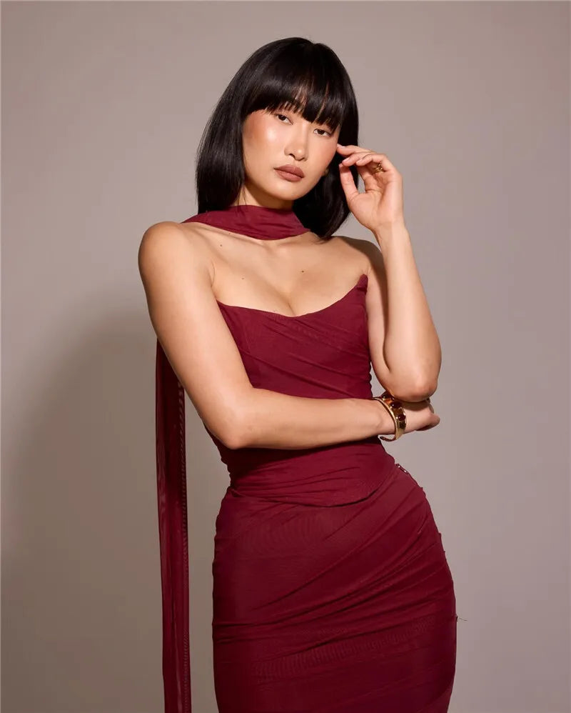 Corset And Bodycon Maxi Skirt With Neckerchief Set