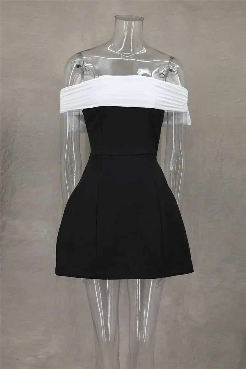Black Off-shoulder Large Back Bow Mini Dress
