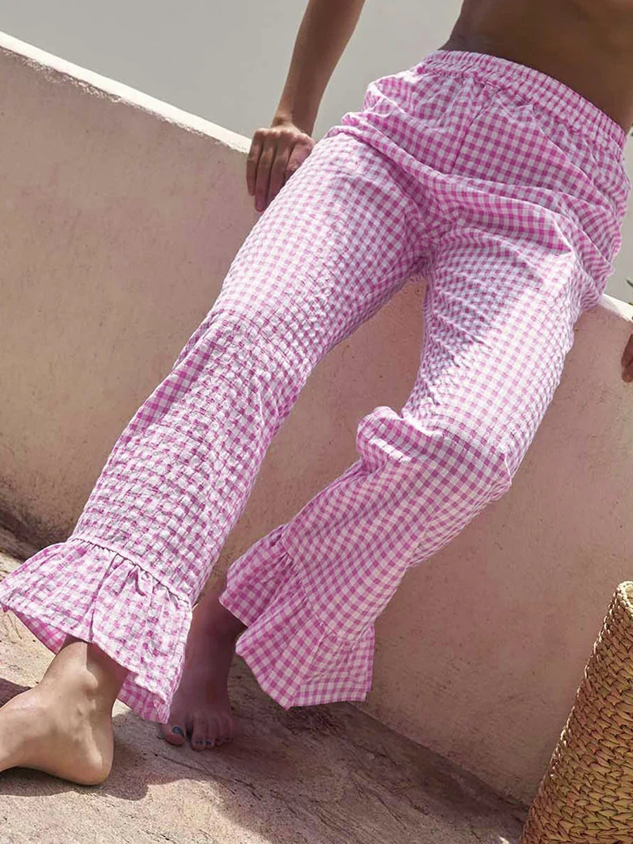 Plaid Ruffles Pants