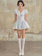 Blue Stripe Collar Mini Dress