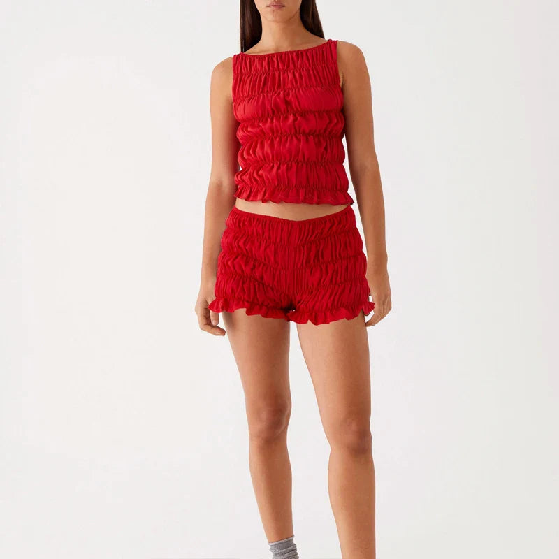 Ruched Tank Top And Shorts Set