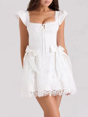 White Corset Bodice Ruffled Mini Dress