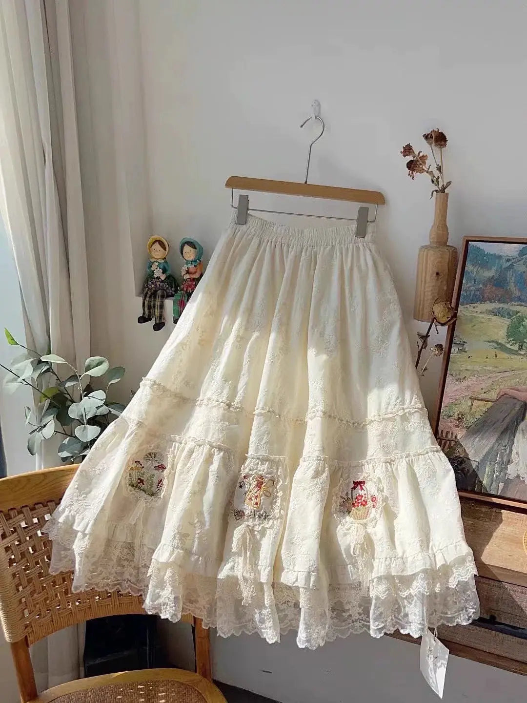 White Embroidery Lace Long Skirt - Sweet A-Line