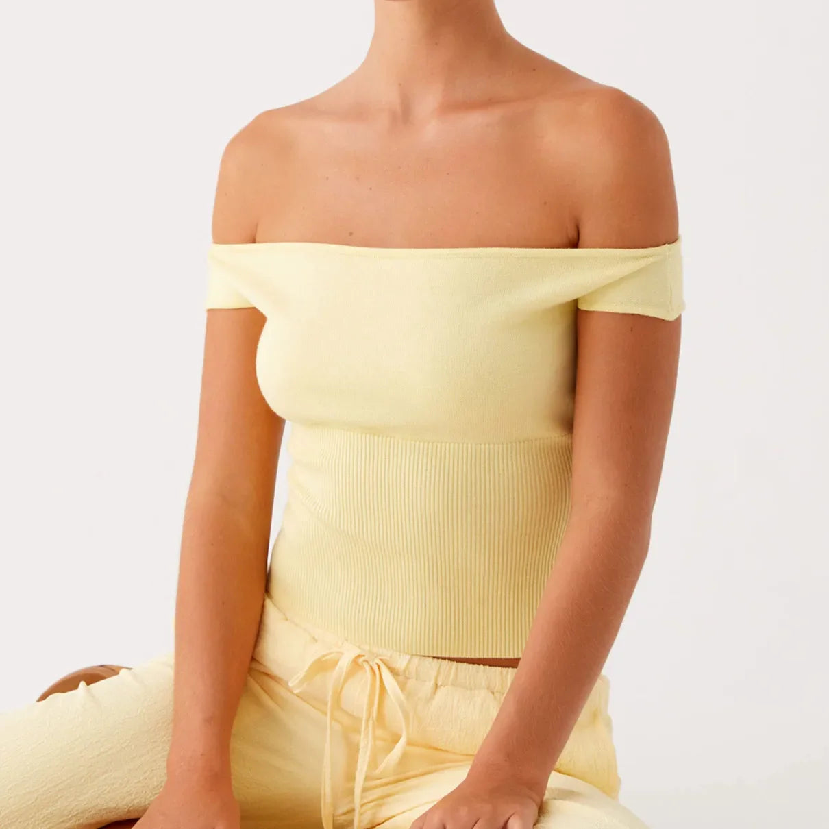 Solid Cropped Off-Shoulder Top