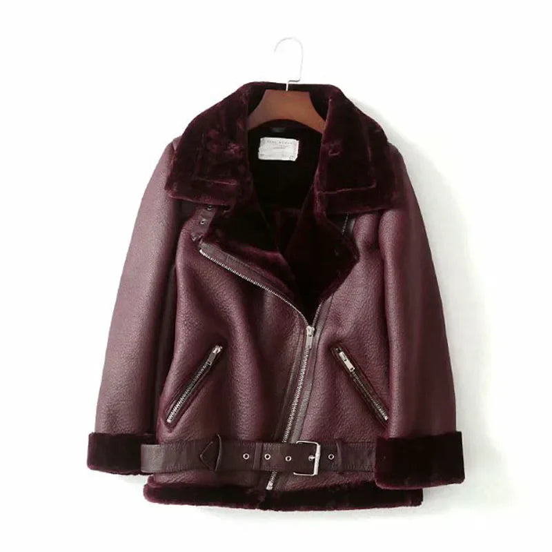 Faux Leather Double-Sided Zipper Biker Jacket