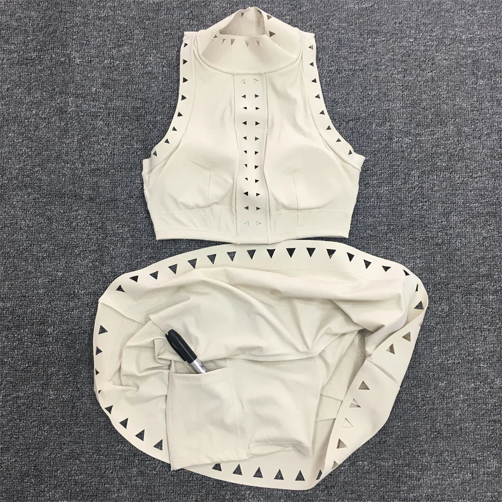 Crop High Neck Top And Mini Skirt Set