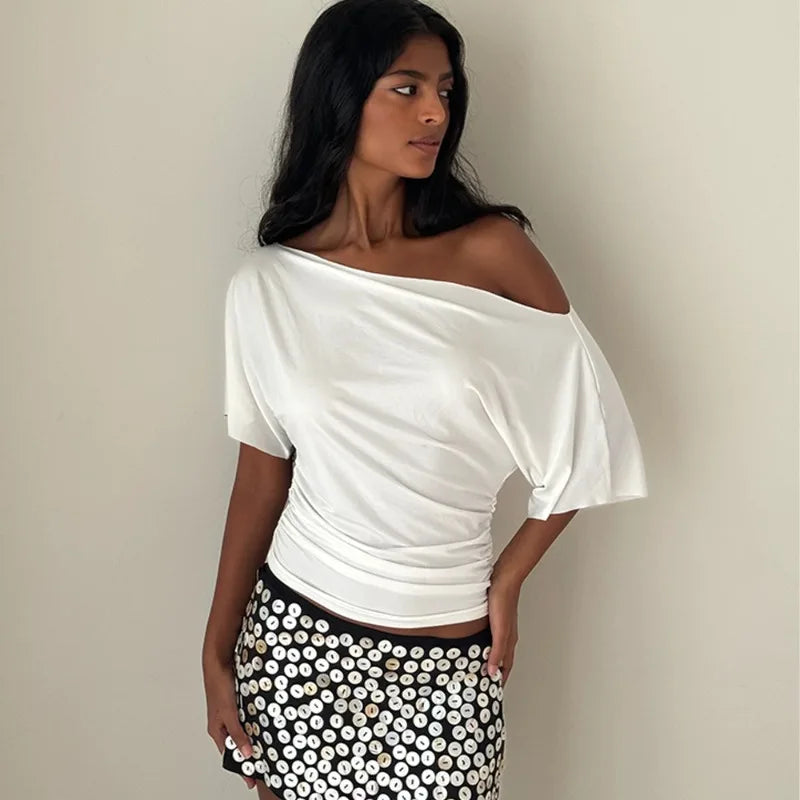 Asymmetrical One Shoulder Short Sleeve Top