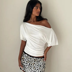 Asymmetrical One Shoulder Short Sleeve Top