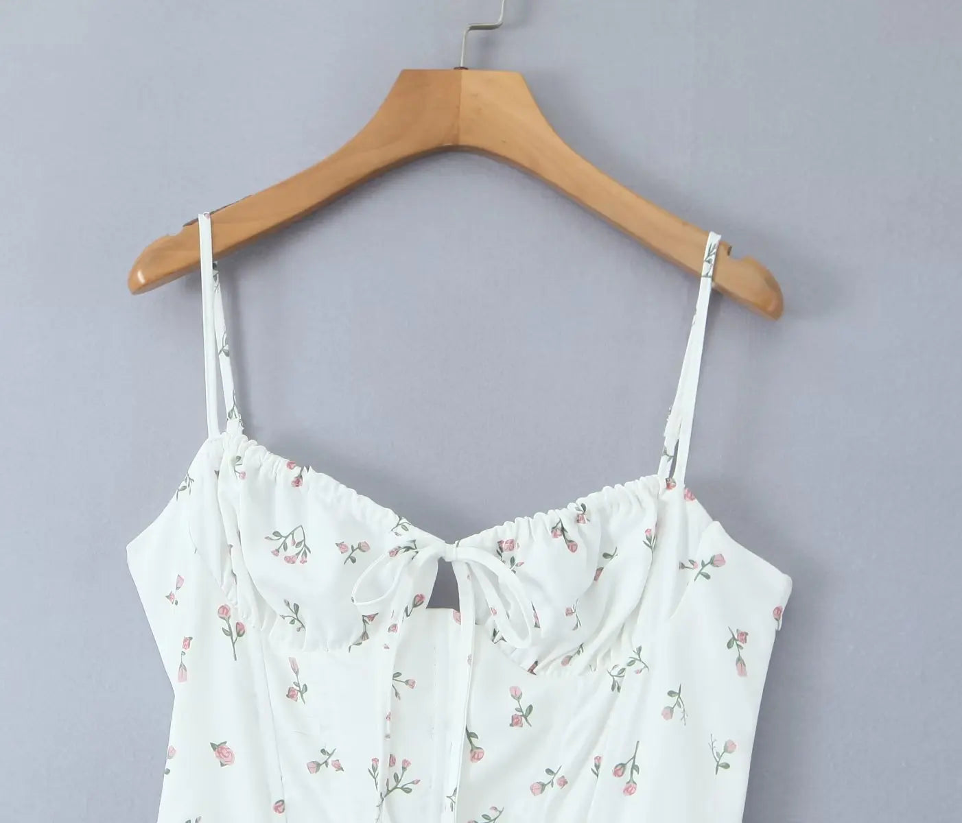White Floral Print Slit Strap Midi Dress