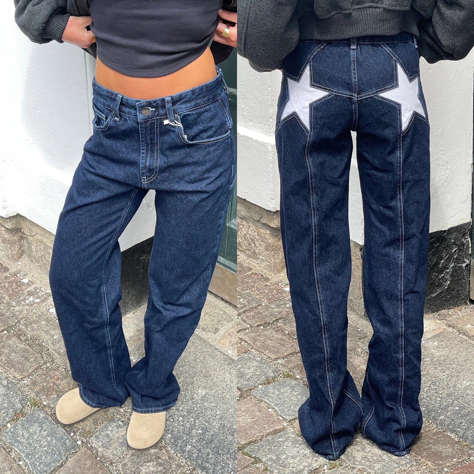 Stars Printed Pockets Denim Jeans