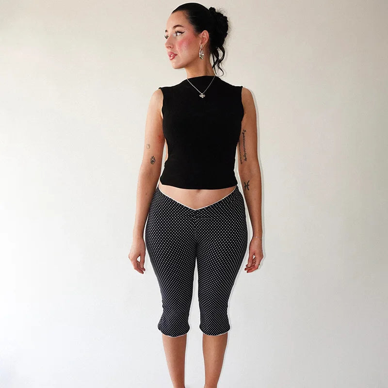 Black Polka Dot Cami Top And Capri Pants Set