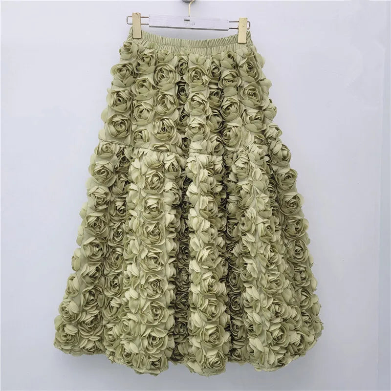 3d Flower Midi Skirt