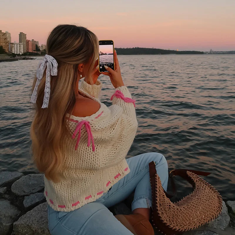 Lace Up Ribbon Sweater
