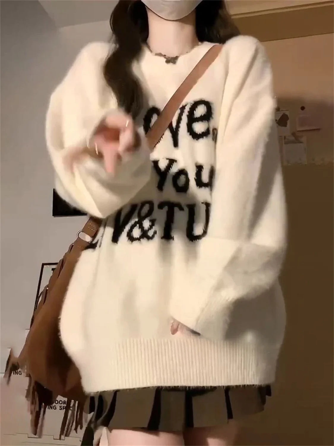Printed Fuzzy Sweater